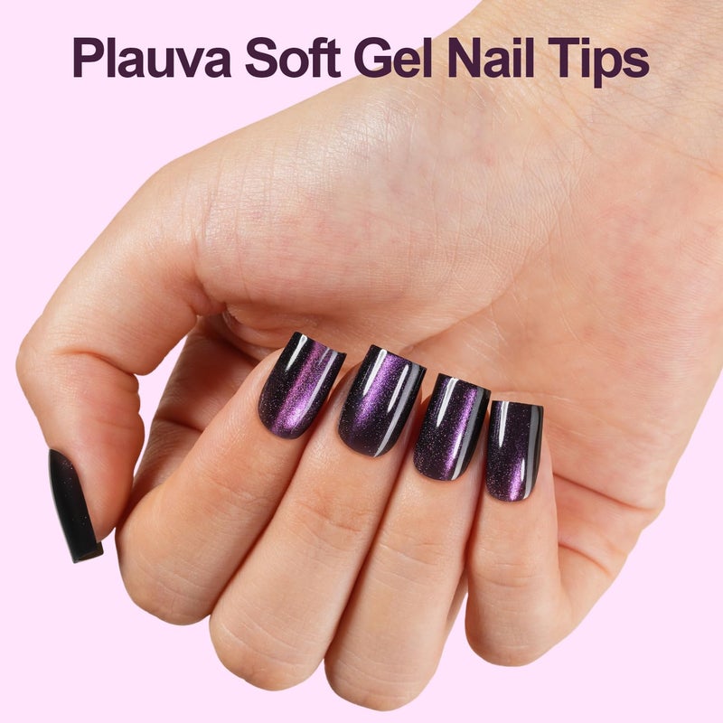 Plauva 150Pcs Cat Eye Press on Nails, XS Short Square Cat Eye Nail Tips, Glossy Glitter Fake Nails, Soft Gel Stick On Nails for Women and Girls 15 Sizes - Image 2